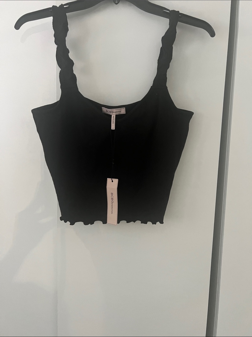 BCBGMaxAzria Black Cropped Tank with Braided Ruffle Straps